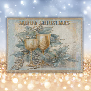 Vintage Goblets Merry Christmas Monogram    Cutting Board