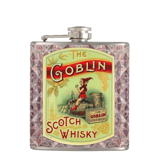 Vintage Goblin Crystal Whiskey Bottle Label Flask (Front)
