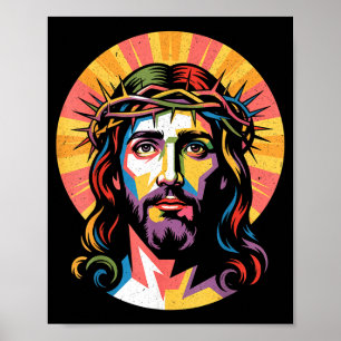 Vintage God King Jesus Christ Sweet Face Image  Poster