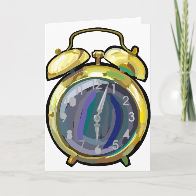 Vintage Gold Alarm Clock Retro Timepiece  Card (Front)