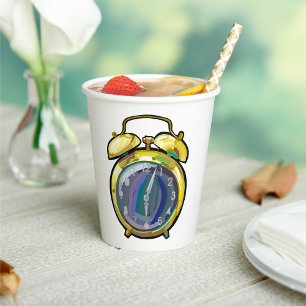 Vintage Gold Alarm Clock Retro Timepiece Paper Cups