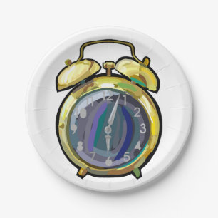 Vintage Gold Alarm Clock Retro Timepiece  Paper Plate