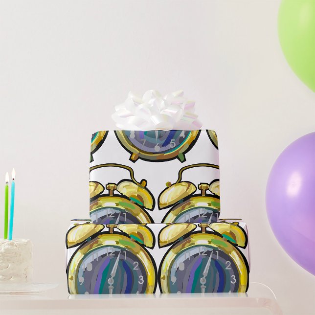Vintage Gold Alarm Clock Retro Timepiece  Wrapping Paper (Creator Uploaded)