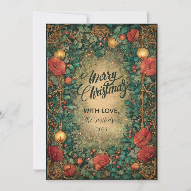 Vintage Gold Amaryllis Christmas Holiday Card (Front)