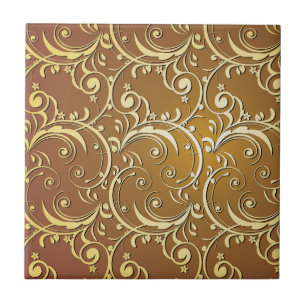 Vintage Gold and Beige Filigree Ornate Pattern Tile