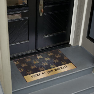 Vintage Gold And Black Pirate Skulls And Bones Doormat