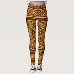 Vintage Gold and Brown Japanese Decorative Pattern Leggings