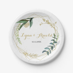 Vintage Gold and Green Eucalyptus Wedding Paper Plate