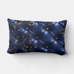 Vintage Gold and Navy Blue Velvet Lumbar Pillow