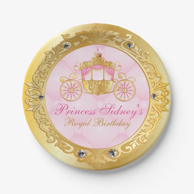 Vintage Gold and Pink Princess Party Paper Plate (Front)