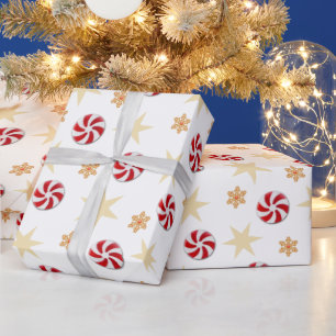 Vintage Gold and Red Retro Peppermints Christmas Wrapping Paper