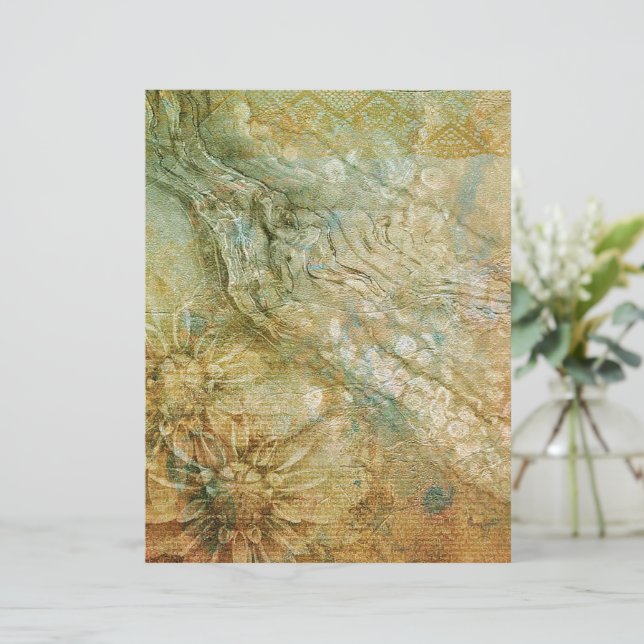 Vintage gold and teal textured floral (Standing Front)