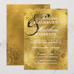 Vintage Gold Antique Vieux Monde Carte Mariage