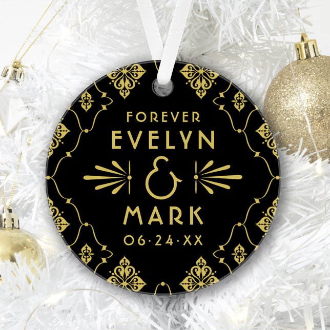 Vintage Gold Art Deco Wedding Monogram Photo Ornament (Creator Uploaded)