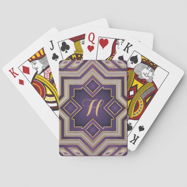 Vintage Gold Baroque Geometric Initial Design Playing Cards (Back)