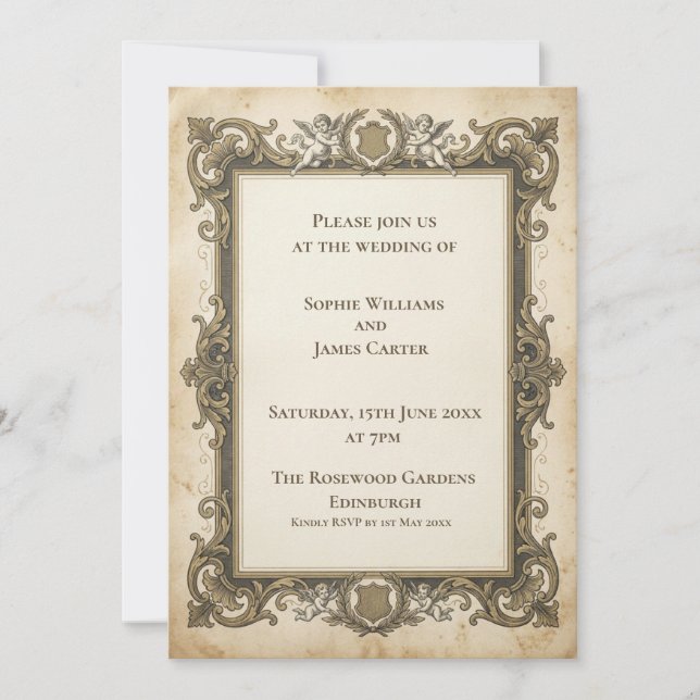 Vintage Gold Baroque Wedding Invitation (Front)