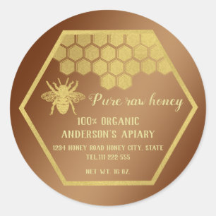 Vintage gold bee  honey comb honey jar classic round sticker