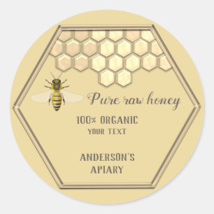 Vintage gold bee honey comb honey jar classic round sticker