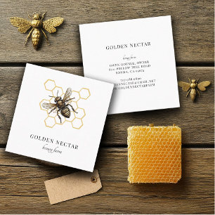 Vintage Gold Bee Logo Honeybee Beekeeper  Square Business Card