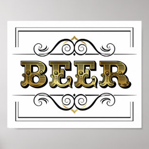 Vintage Gold BEER Sign Print