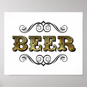 Vintage Gold BEER Sign Print