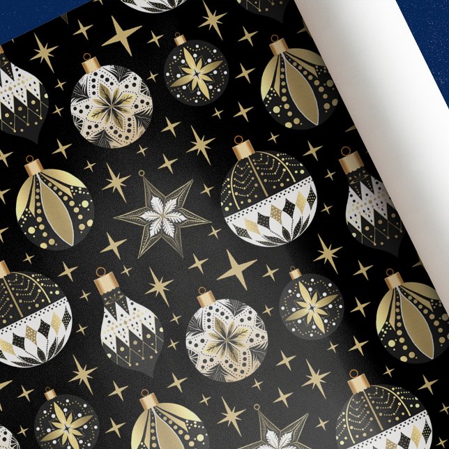 Vintage Gold & Black Christmas Ornaments Wrapping Paper (Creator Uploaded)