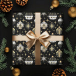 Vintage Gold & Black Christmas Ornaments Wrapping Paper<br><div class="desc">This vintage gift wrap design brings all those good nostalgia feelings. The gift wrap features beautiful and elegant pattern of black and gold vintage glass ornaments.</div>