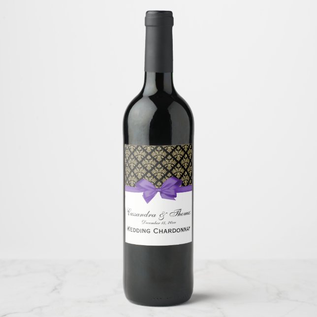 Vintage Gold Black Damask Amethyst Purple Wine Label (Front)