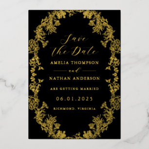 Vintage Gold Black Floral Wedding Save The Date 