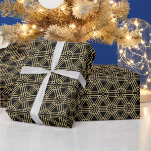 Vintage gold black geometric midcentury modern wrapping paper