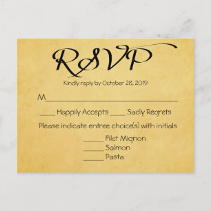 Vintage Gold & Black RSVP Wedding Party Response Invitation Postcard