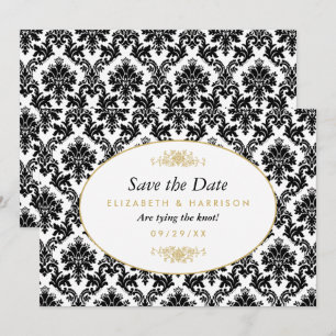 Vintage Gold, Black & White Damask Save The Date