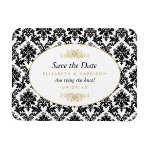 Vintage Gold, Black & White Damask Save The Date Magnet