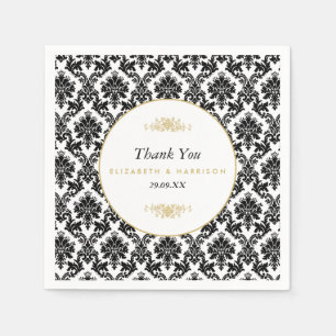 Vintage Gold, Black & White Damask Wedding Napkin