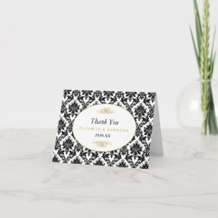 Vintage Gold Black & White Damask Wedding Thank You Card