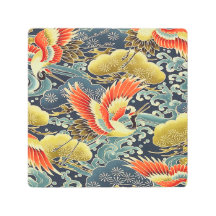 Vintage Gold Blue Japanese Kimono Floral Flower