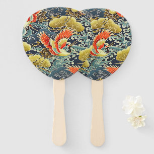 Vintage Gold Blue Japanese Kimono Floral Flower Hand Fan