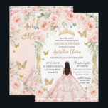 Vintage Gold Blush Pink Floral Dress Quinceañera Invitation<br><div class="desc">Personalize this lovely quinceañera invitation with your own wording easily and quickly,  simply press the customize it button to further re-arrange and format the style and placement of the text.  Matching items available in store!  (c) The Happy Cat Studio</div>