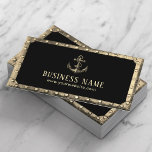 Vintage Gold Boat Anchor Metal Framed Black Business Card<br><div class="desc">Vintage Gold Boat Anchor Metal Framed Black Business Cards.</div>