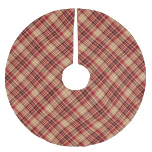 Vintage gold brown red diagonal plaid cozy country brushed polyester tree skirt