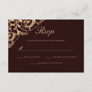Vintage Gold Burgundy Floral Wedding RSVP
