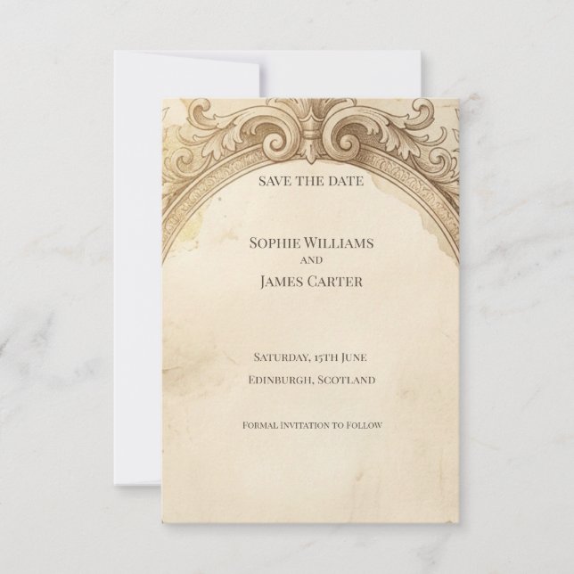 Vintage Gold Cameo Save the Date Card (Front)
