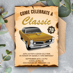 Vintage Gold Car Classic Invitation Anniversaire