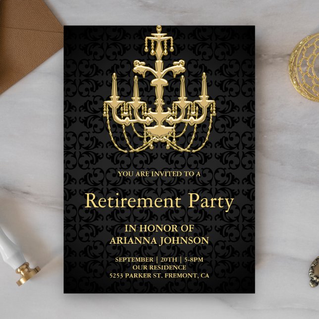 Vintage Gold Chandelier Retirement Party Invitation (Creator Uploaded)