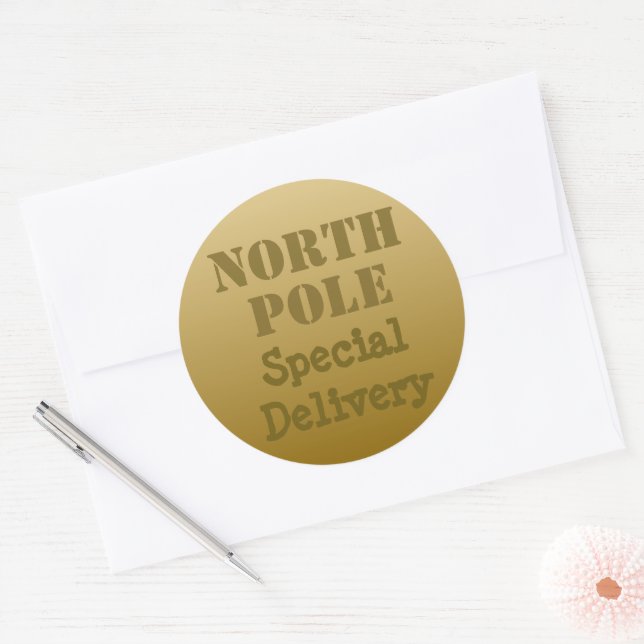 Vintage Gold Christmas North Pole Stickers  (Envelope)