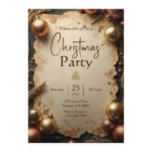 Vintage Gold Christmas Party Invitation