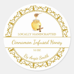 Vintage Gold Cinnamon Infused Honey Label