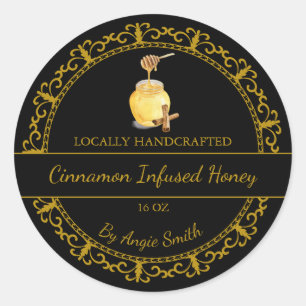 Vintage Gold Cinnamon Infused Honey Label