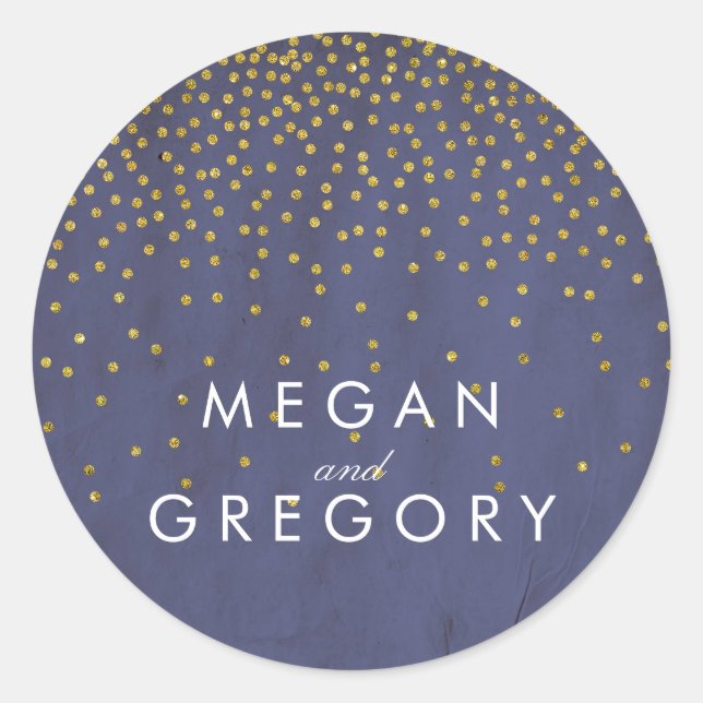 Vintage Gold Confetti Navy Wedding Classic Round Sticker (Front)