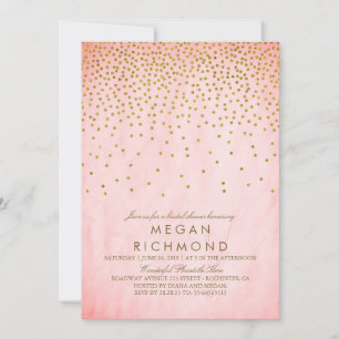 Vintage Gold Confetti Pink Bridal Shower Invitation